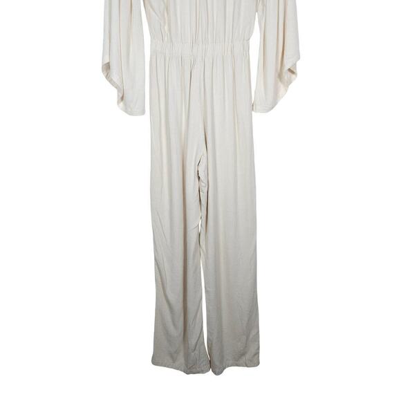 Indah Jumpsuit Small Cream Linen Blend Long Sleeves Neck Tie One Piece Outfit - Picture 13 of 15